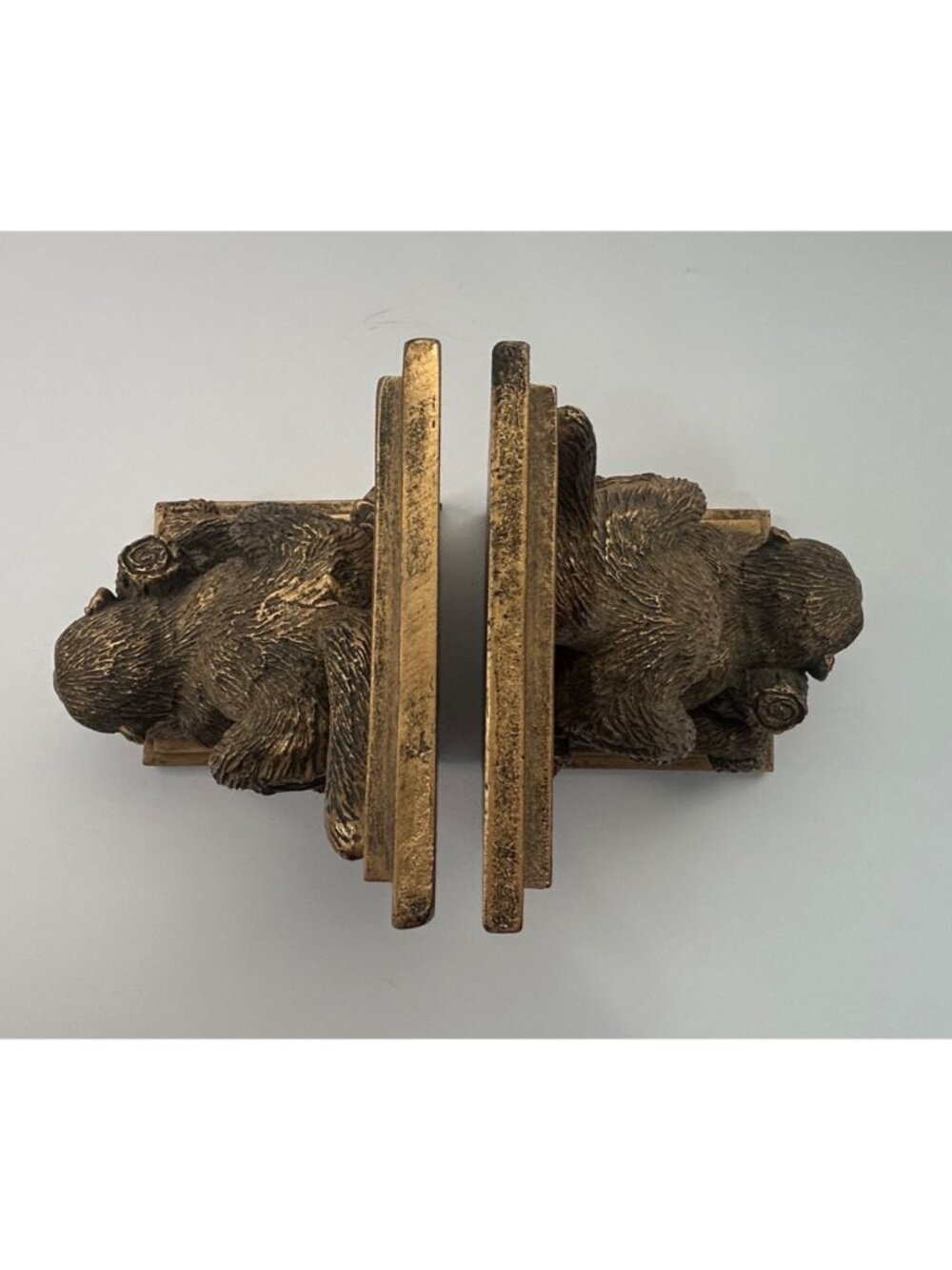 Pair Monkey Bookends Antique-Style Bronze Resin Hollywood Regency Library Jungle - Picture 6 of 8